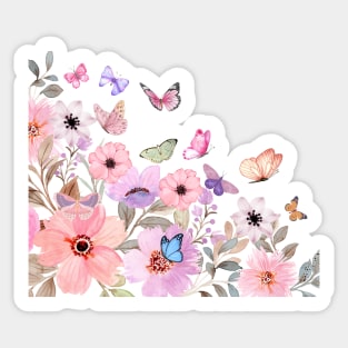 Watercolor Flower Border | Butterfflies Sticker